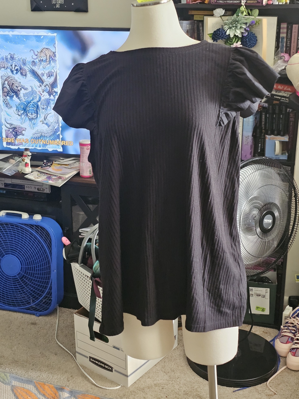 torrid Black Ribbed Puff-Sleeve Top